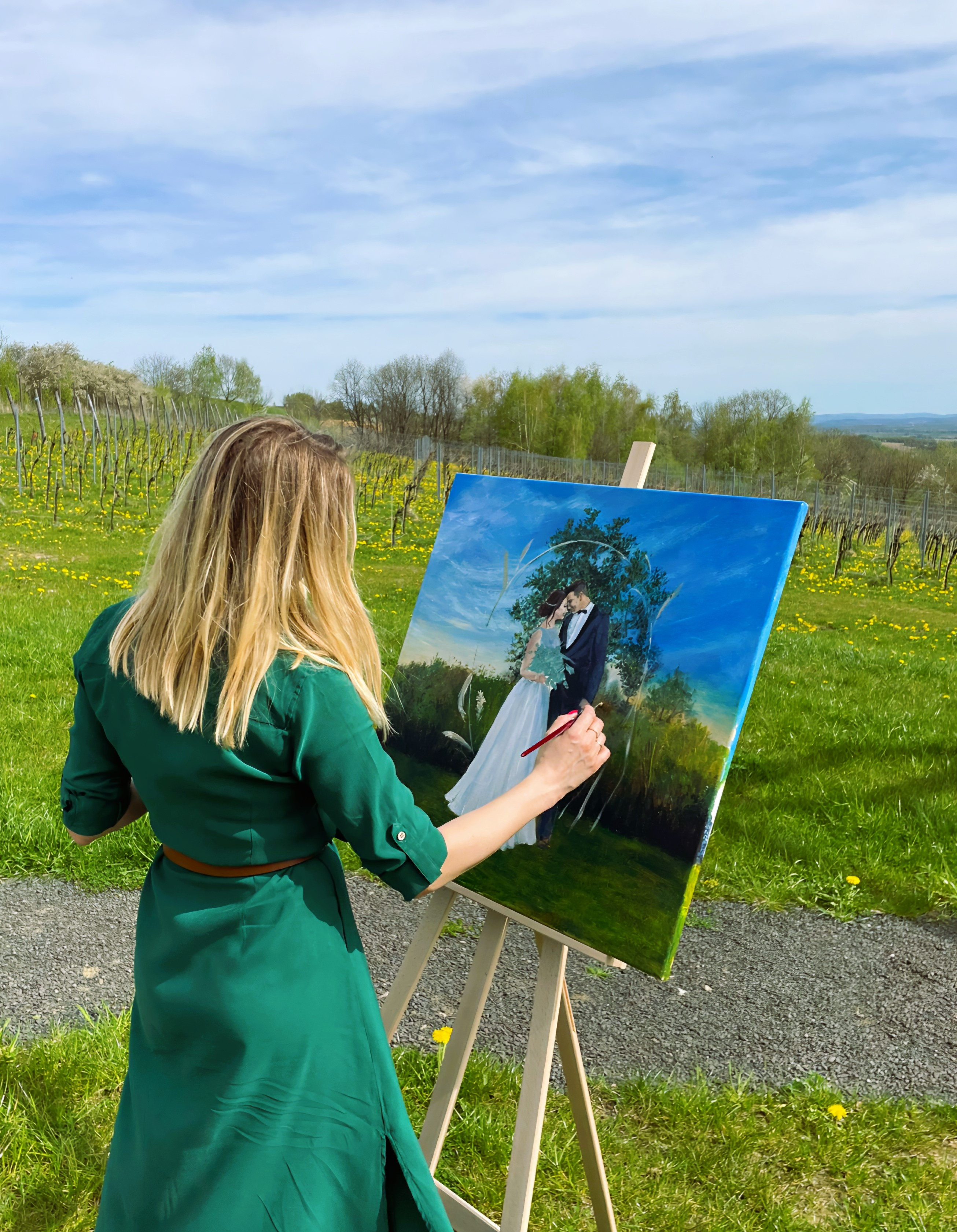 Live wedding painting of romantic ceremony in Marbella, Spain